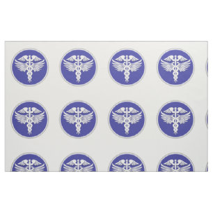 Caduceus medical sign blue white fabric