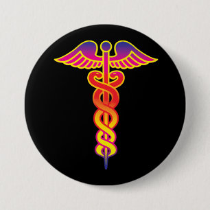 caduceus medical symbol 7.5 cm round badge