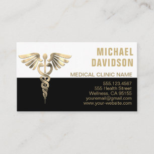 Caduceus Medical Symbol - Gold, Black, White Busin Business Card