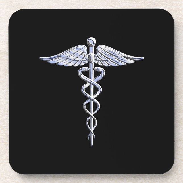 Caduceus Medical Symbol on Black Coaster (Front)