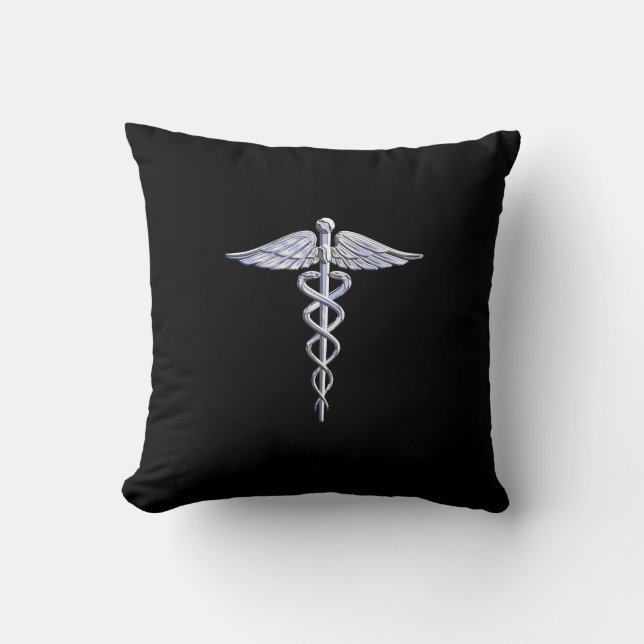 Caduceus Medical Symbol on Black Cushion (Front)