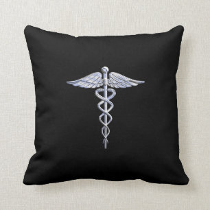 Caduceus Medical Symbol on Black Cushion