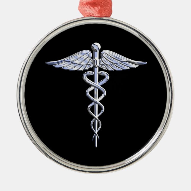 Caduceus Medical Symbol on Black Metal Ornament (Front)