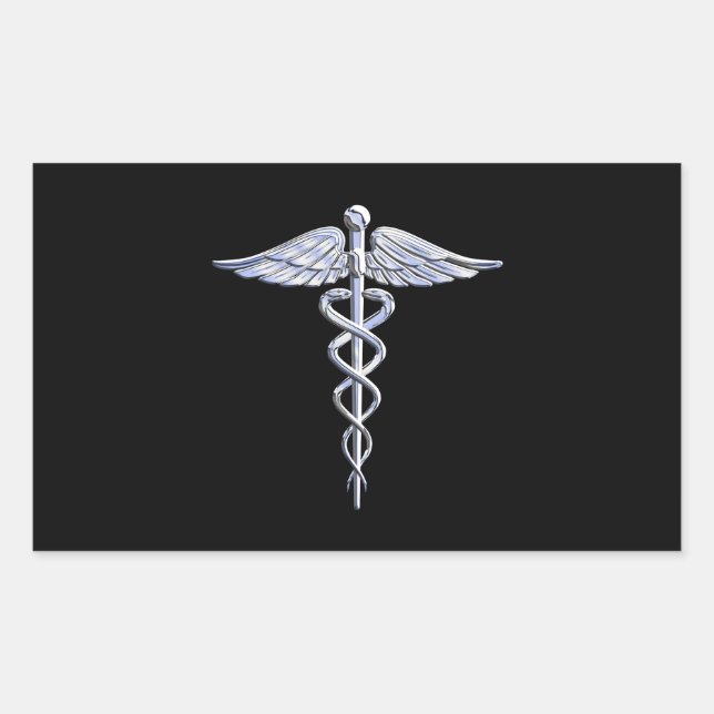 Caduceus Medical Symbol on Black Rectangular Sticker (Front)