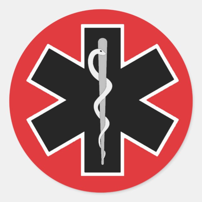 Caduceus Medical Symbol (Red White Black) Classic Round Sticker (Front)