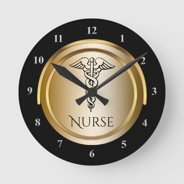 Caduceus Medical Symbol | Registered Nurses LPN RN Round Clock (Front)