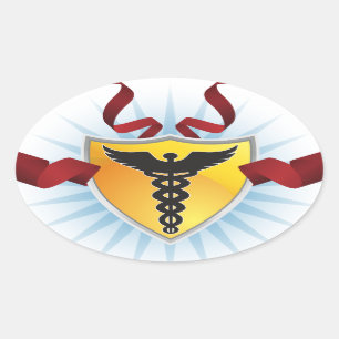 Caduceus Medical Symbol - Shield with Ribbon Oval Sticker