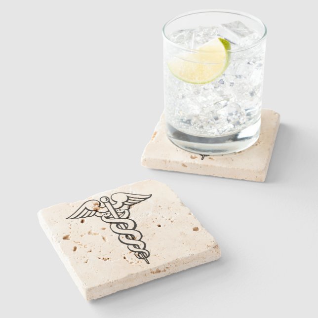 Caduceus Medical Symbol Stone Coaster (Side)