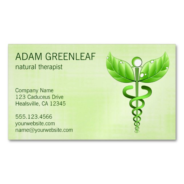 Caduceus Natural Therapist Business Card Magnet (Front)