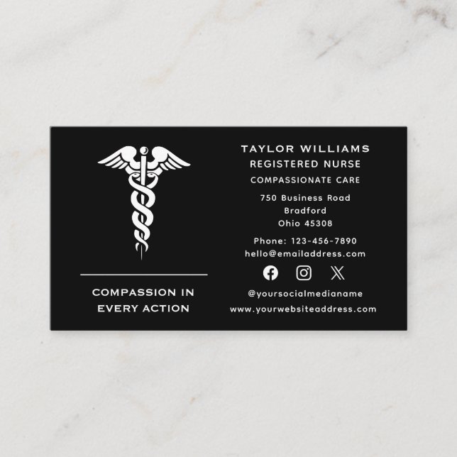 Caduceus Nurse Practitioner Doctor Cardiologist Business Card (Front)