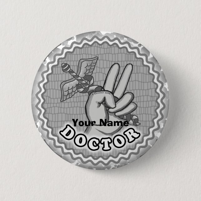 Caduceus peace doctor  6 cm round badge (Front)