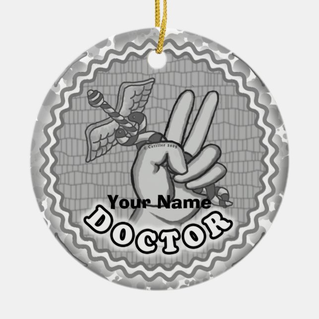 Caduceus peace doctor  ceramic ornament (Front)