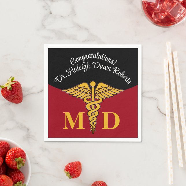 Caduceus Red & Black Medical School Graduation Napkin (Insitu)