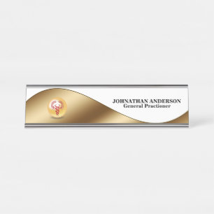 Caduceus red gold desktop name doctor surgeon desk name plate
