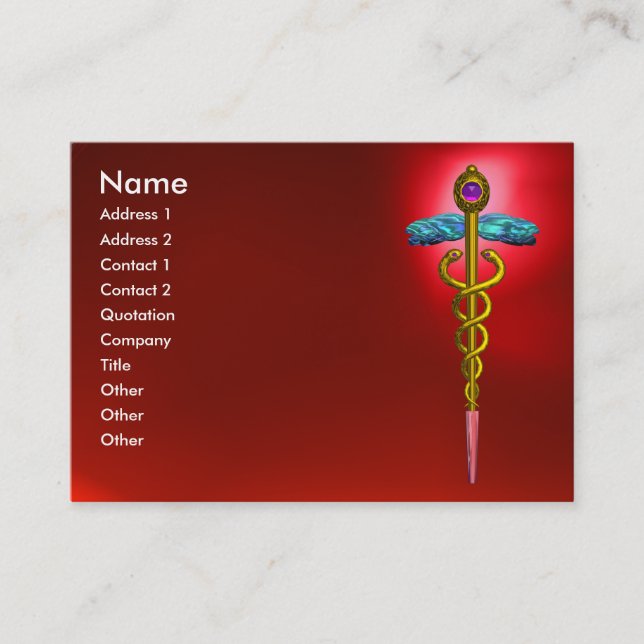 CADUCEUS, RED RUBY  vibrant gold amethyst Business Card (Front)