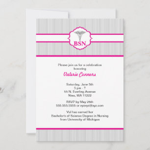 Caduceus RN BSN LPN Graduation Hot Pink Grey Invitation