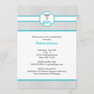 Caduceus RN BSN LPN Graduation Turquoise Blue Invitation