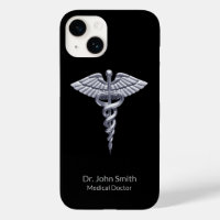 Caduceus Silver on Black Classy Medical