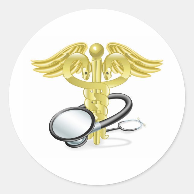 Caduceus stethoscope medical concept classic round sticker (Front)