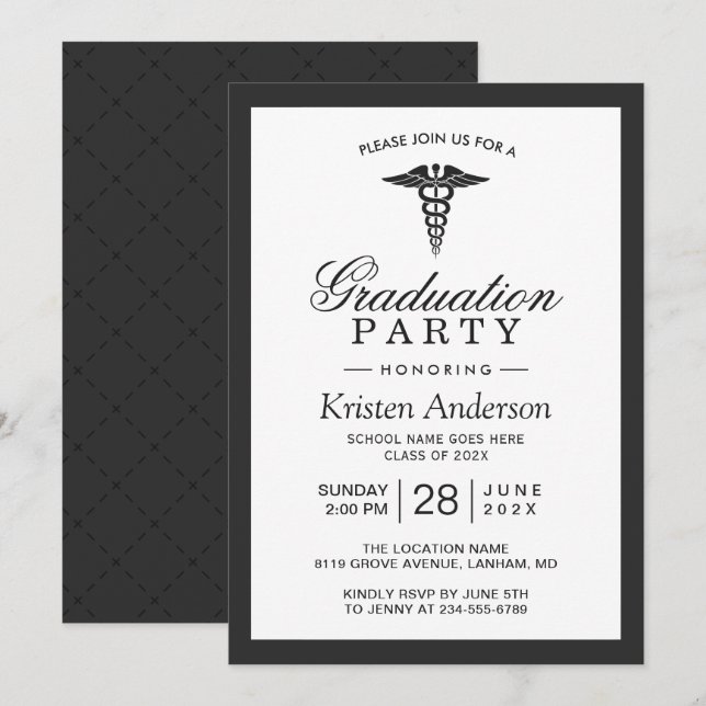 Caduceus Symbol Medical School Graduation Party Invitation (Front/Back)