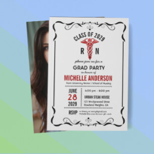 Caduceus Symbol Medical School Photo Graduation Invitation