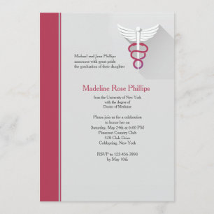 Caduceus Symbol Red Trim Graduation Invitation