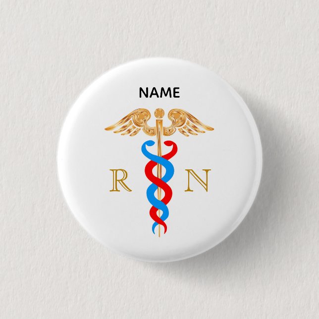 Caduceus Symbol & Registered Nurse Monogram 3 Cm Round Badge (Front)