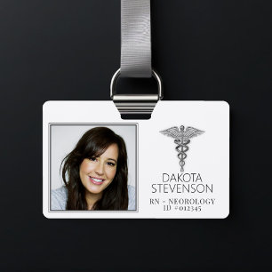 Caduceus Symbol   Silver Medical Hospital Photo ID Badge