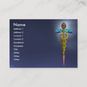 CADUCEUS, TOPAZ BLUE  vibrant gold amethyst Business Card