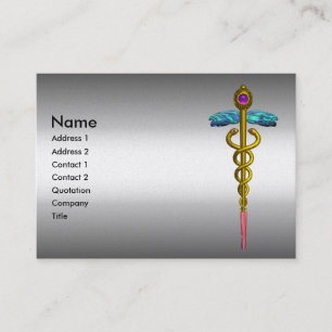 CADUCEUS, vibrant ,amethyst,gold,pearl paper Business Card