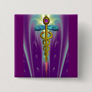 CADUCEUS , vibrant gold amethyst 15 Cm Square Badge