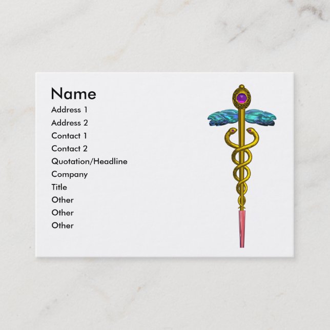 CADUCEUS,  vibrant gold amethyst Business Card (Front)