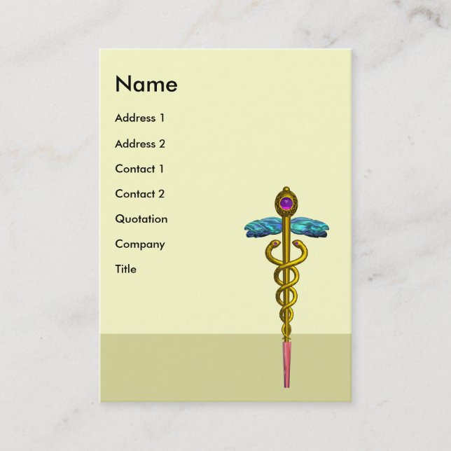 CADUCEUS,  vibrant gold amethyst Business Card (Front)