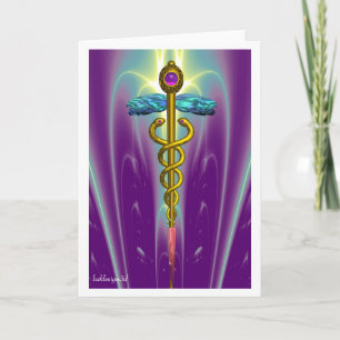 CADUCEUS, vibrant gold amethyst Card