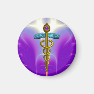 CADUCEUS , vibrant gold amethyst Magnet