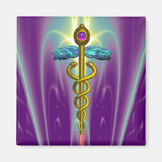 CADUCEUS , vibrant gold amethyst Magnet (Front)