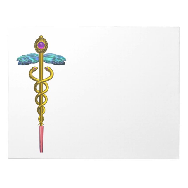 CADUCEUS, vibrant gold amethyst Violet Blue White Notepad (Front)
