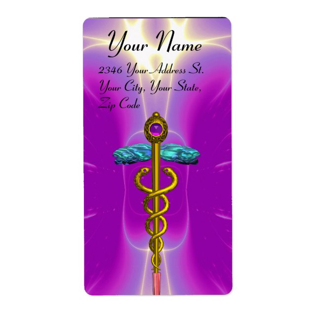 CADUCEUS,vibrant gold amethyst violet pink fuchsia (Front)