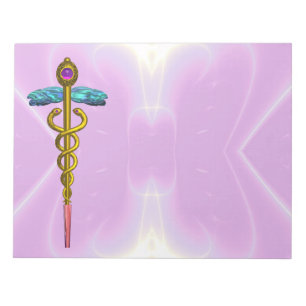 CADUCEUS, vibrant gold amethyst Violet Purple Notepad