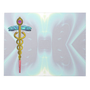 CADUCEUS, vibrant gold amethyst Violet Teal Blue Notepad