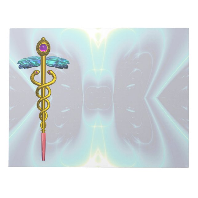 CADUCEUS, vibrant gold amethyst Violet Teal Blue Notepad (Front)