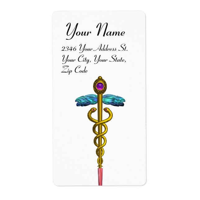 CADUCEUS, vibrant gold amethyst ,white (Front)