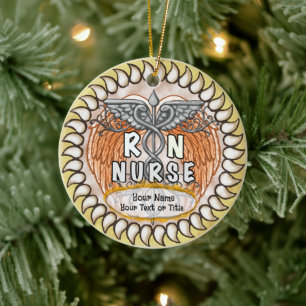 Caduceus wings rn nurse ceramic ornament