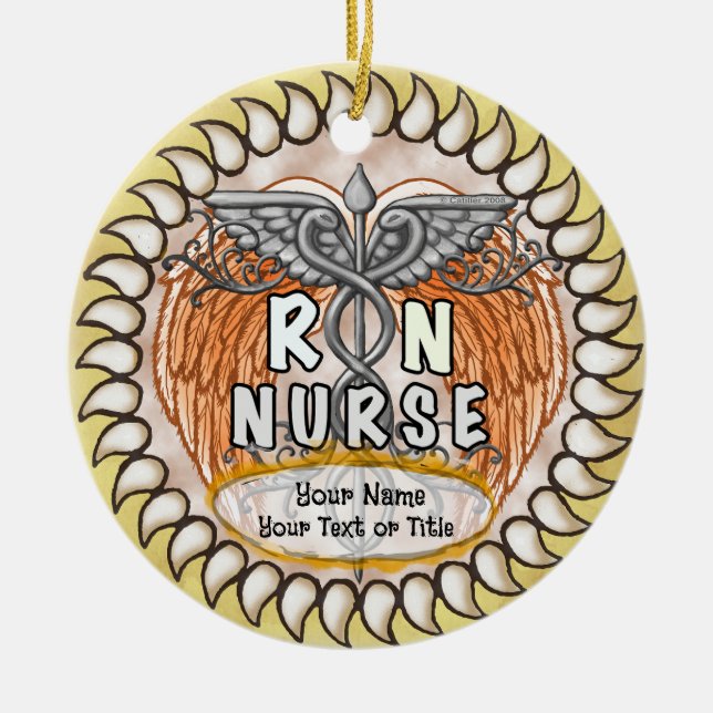 Caduceus wings rn nurse ceramic ornament (Front)