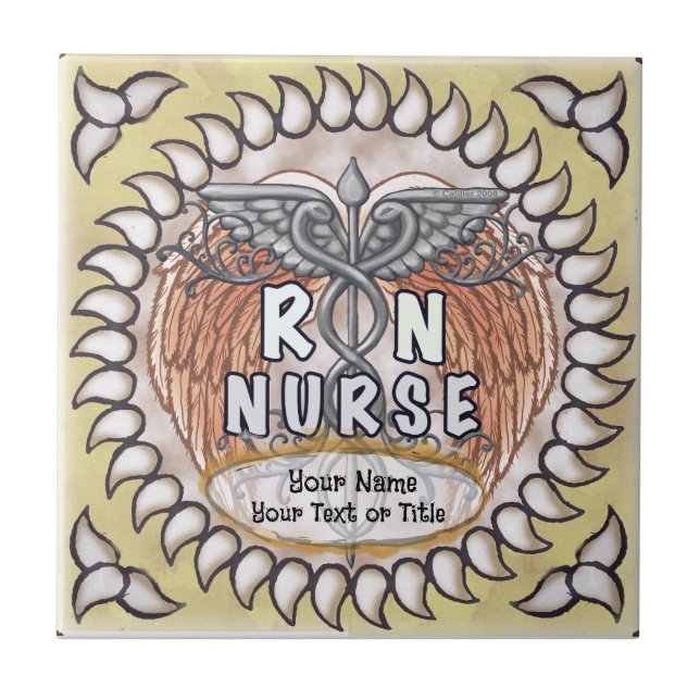 Caduceus wings rn nurse ceramic tile (Front)