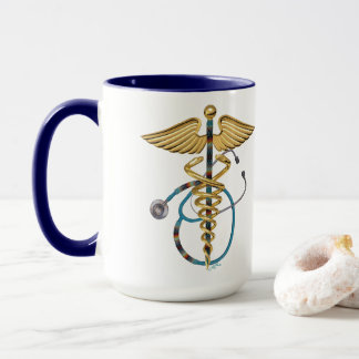 Caduceus with Beaded Stethoscope Blue and White Mug