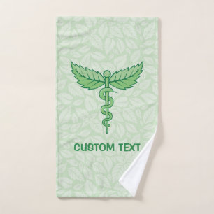 Caduceus with leaves background bath towel set