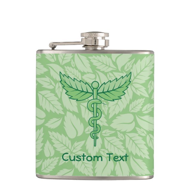 Caduceus with Leaves Background Flask (Front)