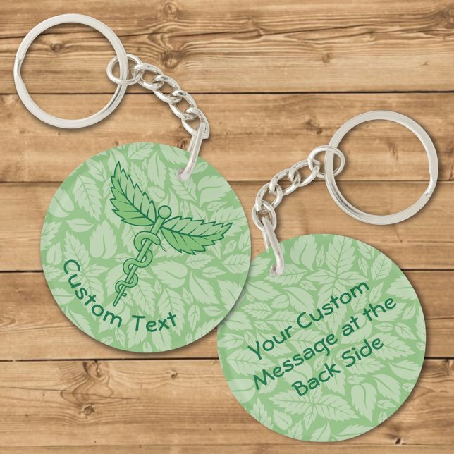 Caduceus with Leaves Background Keychain (Creator Uploaded)