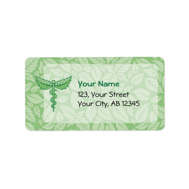 Caduceus with Leaves Background Label (Front)